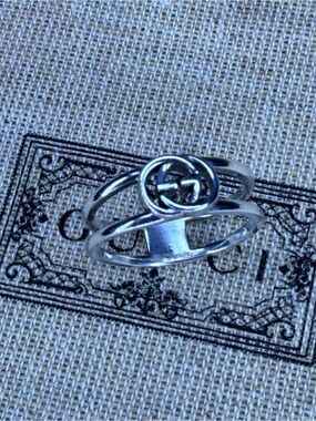 Gucci Silver Double-Band Interlocking G Ring size 5.5